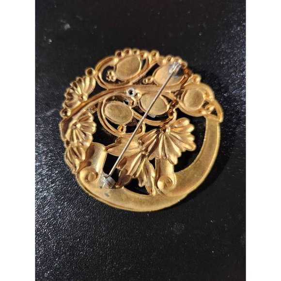 Art Nouveau 2-toned Metal Gold and Silver Tone Floral Ornate Brooch - Picture 3 of 4